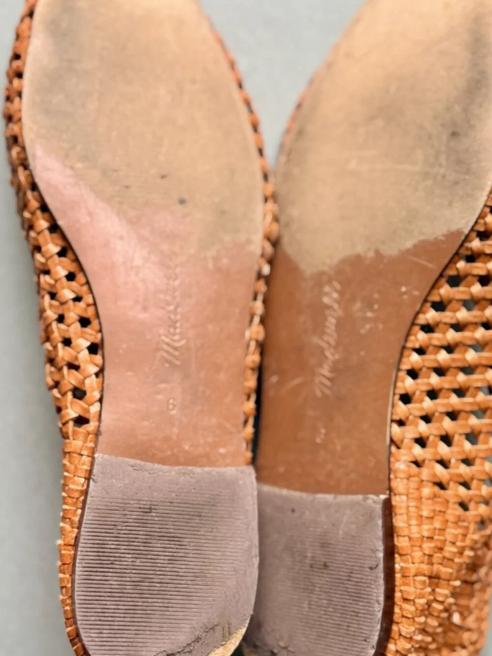 Madewell Tan Woven Leather Square Toe Ballet Flats Slip On Basketweave Size 6